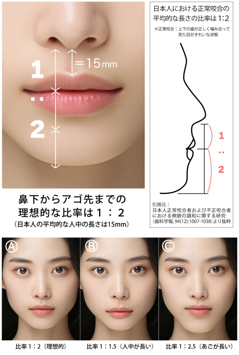 人中の理想的な長さ（黄金比率）図解