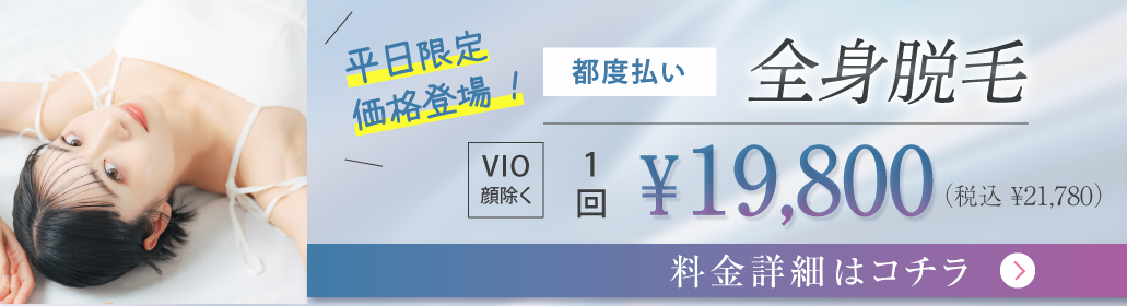 全身脱毛　平日限定価格登場　都度払い